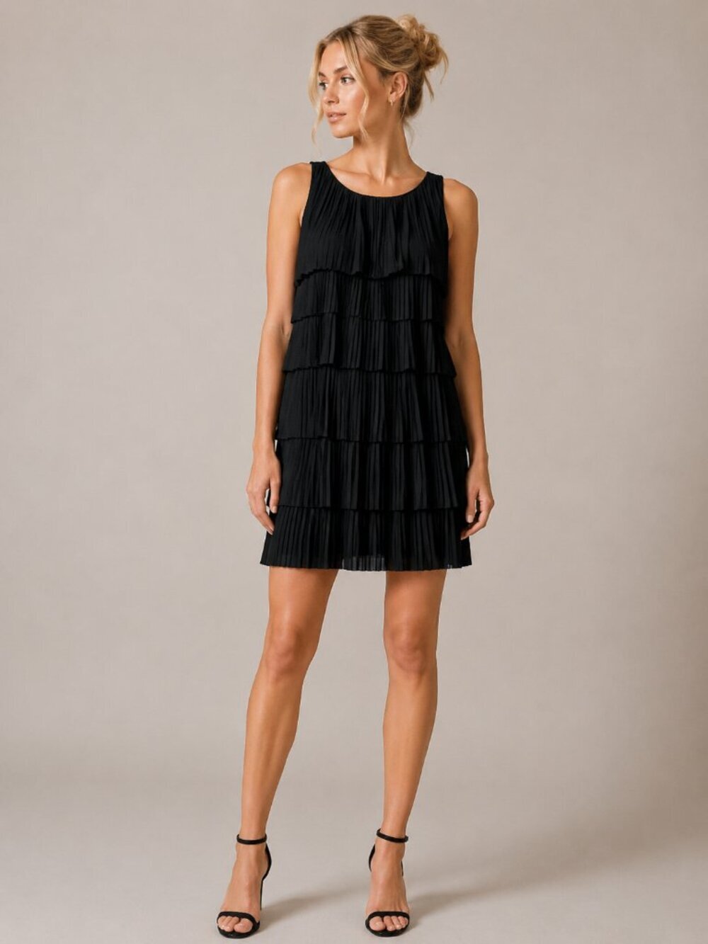 2/$30 Banana Republic Tiered Pleated Sleeveless Flapper Dress Black XS #1538